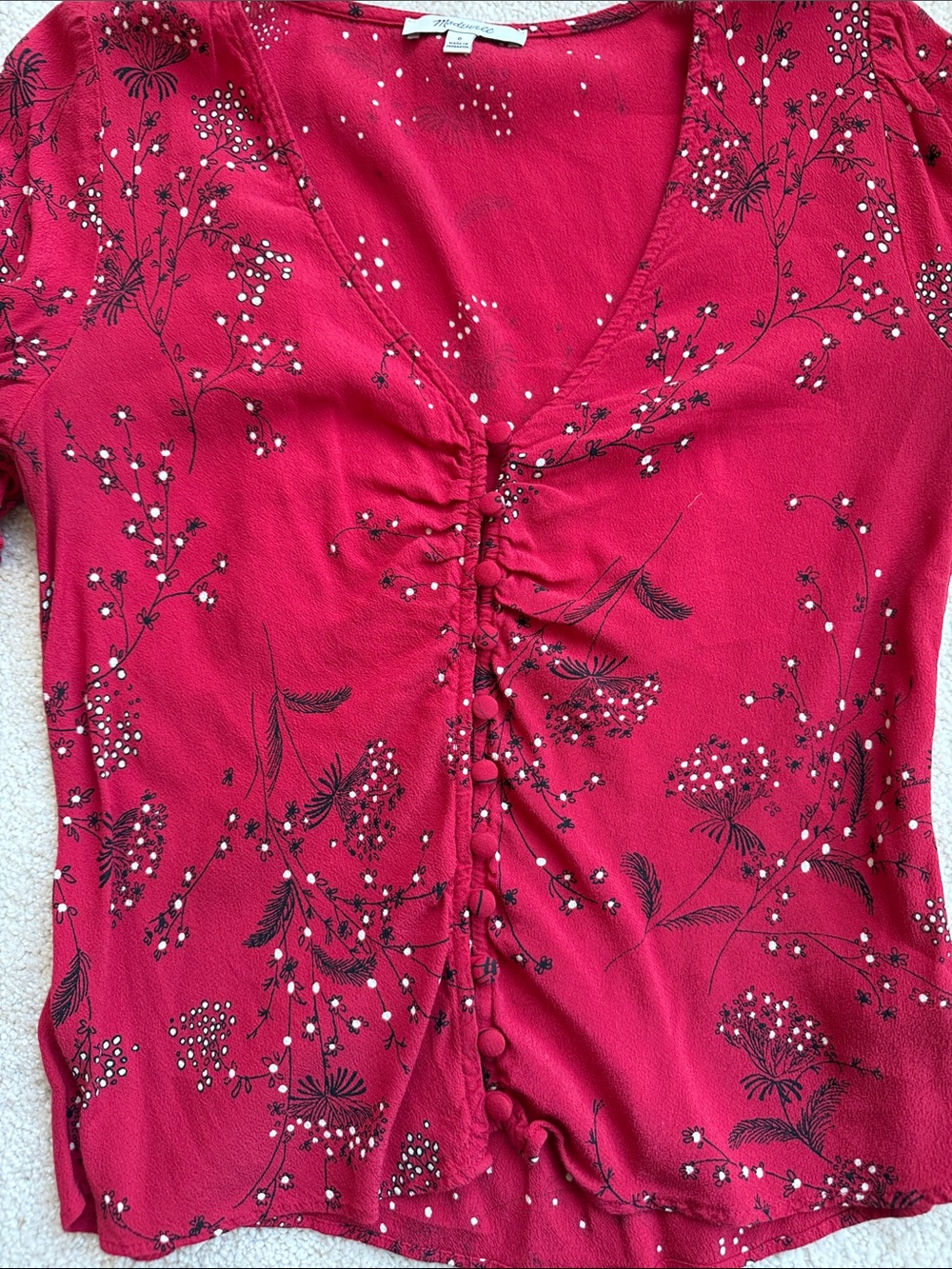 Madewell Raspberry Floral Ruched Button-Front Blouse - Picture 4 of 4